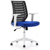 Kancelárska stolička Rocada 907W-3, modrý látkový sedák, čierne sieťované operadlo, biela konštrukcia, nastaviteľné podrúčky
