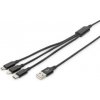 Digitus USB nabíjecí kabel, 3 v 1 , USB A - Lightning+micro B+Type-C 1m, kabel, bavlna, CE, bl