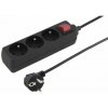 Predlžovací prívod 230V 2m 3 zásuvky, vyp, čierny ppa3k-02bk