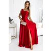 Elegantné dlhé červené dámske saténové šaty na jedno rameno 524-1 S