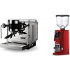 Rocket Espresso Bicocca, chrome + Eureka Atom W 75, ferrari red