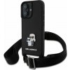 Karl Lagerfeld Saffiano Crossbody Popruh Metal Karl and Choupette Zadný Kryt pre iPhone 16 Black
