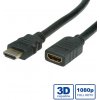 Kábel HDMI M/F 2m, High Speed+Eth, 4K@30Hz, HDMI 1.4, pozl. konektor, čierny, predlžovací