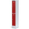 Alfa 3 Kovová šatníková skrinka na sokli s úložnými boxami, 2 boxy, 1920 x 300 x 500 mm, otočný zámok, červené dvere