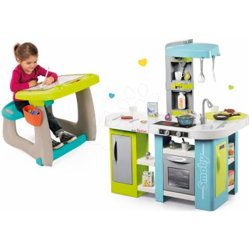 Smoby set kuchynka elektronická Tefal Studio XL Bubble a lavica s odkladacím priestorom a tabuľou 311035-21