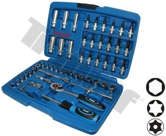 TRIUMF Gola sada 1/4" 53 dielna s vŕtanými torx nadstacami, 6hr. hlavice