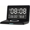 RealG RC-K-1626 Digitálny budík so zrkadlom, bezdrôtovou nabíjačkou Qi 15 W, čierny