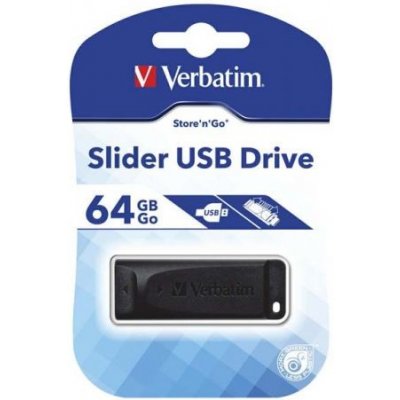 Verbatim USB flash disk, USB 2.0, 64GB, Slider, čierny, 98698, USB A, s výsuvným konektorom