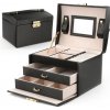 Čierna uzamykateľná šperkovnica s množstvom priehradiek, PD49CZ