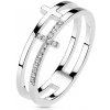 Šperky eshop - Prsteň z nehrdzavejúcej ocele - hladký a zirkónový kríž, strieborná farba V15.19 - Veľkosť: 51 mm