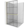 Mexen Kioto+ L, sprchová zástena Walk-In s poličkou a vešiakom 100 x 200 cm, 8mm číre sklo čierny vzor, zlatý matný profil, 800-100-123-55-77