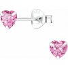 Nefertitis 03691 Strieborné náušnice kôstky so zirkónmi 4mm PINK HEART NF56912 - 4 mm, 0,5 g