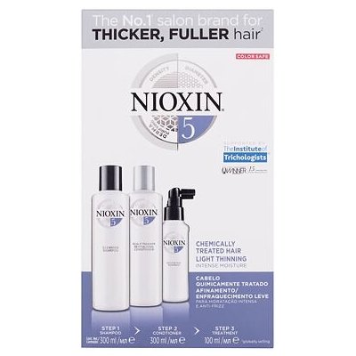 Nioxin System 5 dárková sada: šampon System 5 Cleanser Shampoo 300 ml + kondicionér System 5 Revitalising Conditioner 300 ml + vlasová péče System 5 Scalp & Hair Treatment 100 ml pro ženy