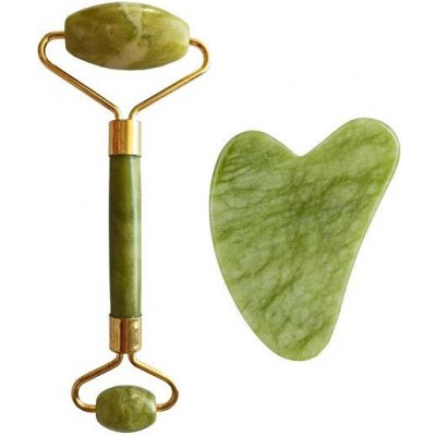 Guasha zelený xiuyan jadeit Masážny valček a doštička( Light Green Xiuyan Jade Roller & Gua Sha Set