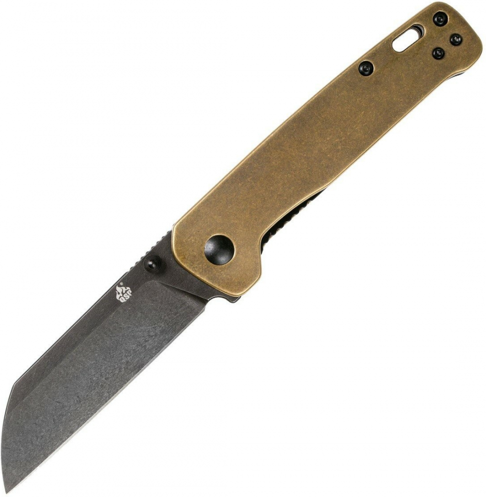 QSP Knife Penguin, Stonewash D2 Blade, Brass Handle QS130-G