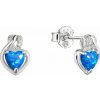 Strieborné náušnice srdca z modrého syntetického opálu a zirkónmi 11469.3 blue