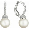 Zlaté 14 karátové náušnice biele zlato s riečnou perlou a zirkónmi 81PZ00022