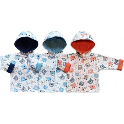 Baby Service Bavlnený obojstranný kabátik s kapucňou Macko Tm.modrý
