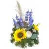 Smútočný aranžmán betonka umelá slnečnica, margarétka, levanduľa a doplnky 26cm x 22cm x 38cm