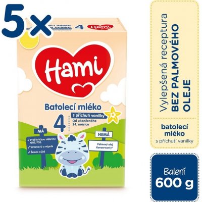 5x HAMI 4 Mlieko batoľacie s príchuťou vanilky 600 g