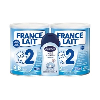 France Lait 2 následná mliečna dojčenská výživa od 6-12 mesiacov 2x400g + Bübchen Baby mlieko 50ml