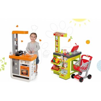 Smoby 310803-3 set kuchynka Bon Appétit Chef s chladničkou a kávovarom a obchod Supermarket s pokladňou