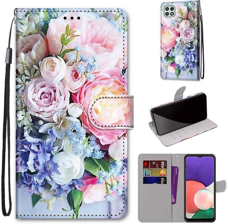 OEM Púzdro Trendy Cross case Ružovomodré kytica – Samsung Galaxy A22 5G