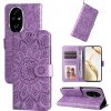 Peňaženkové kožené puzdro Embossed Sunflower na Honor 200 Pro 5G - Fialová