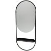 OVÁLNE ZRKADLO NA STENU ČIERNE KOVOVÉ S POLIČKOU 90X38X10,5 CM S NOSNOSŤOU DO 1 KG