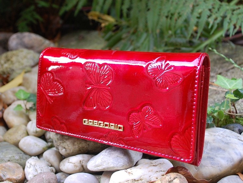 Gregorio dámska peňaženka s motýľmi lakovaná červená