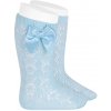 Vzorované podkolienky so saténovou mašličkou Cóndor 250602410 - svetlomodrá-ihneď