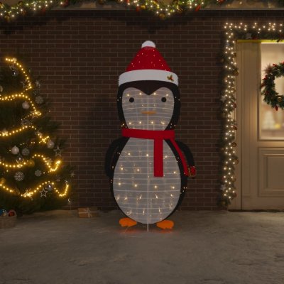 VidaXL Ozdobná vianočná figúrka tučniaka LED luxusná látka 120 cm