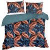 Tmavomodré posteľné obliečky zo saténovej bavlny s palmovými listami Paplón: 160x200 cm | Vankúš 2x: 70x80 cm modrá