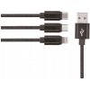 Setty GSM043225 nylonový USB 3v1 microUSB, Lightning, Type-C, 1m, černý