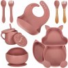 KIK Dětská jídelní sada silikonová tmavě růžová