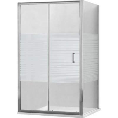 MEXEN/S - Apia sprchovací kút posuvný 110x80, sklo transparent/pruhy, chróm + vanička 840-110-080-01-20-4010