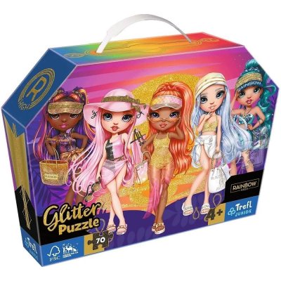Trefl Puzzle 70 glitter v kufríku - Trblietavé bábiky / Rainbow high 53020