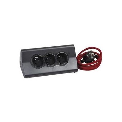 Kábel predlžovací Legrand 3x zásuvka, USB, 1,5m (L050411) čierny/červený