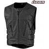 ICON REGULATOR D3O STRIPPED černá pánská kožená vesta na motorku - S/M - doprava zdarma