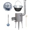 Perfect Cauldron kotlík na guláš nerez 1,5 mm 15 l, pokrievka nerez 41 cm INOX, Perfect Cauldron vysoká kotlina nerez 36 cm LUXUS, vareška 50 cm SMREK, naberačka antikor INOX