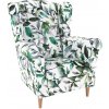 Kreslo ušiak, látka vzor zelené lístie, CHARLOT