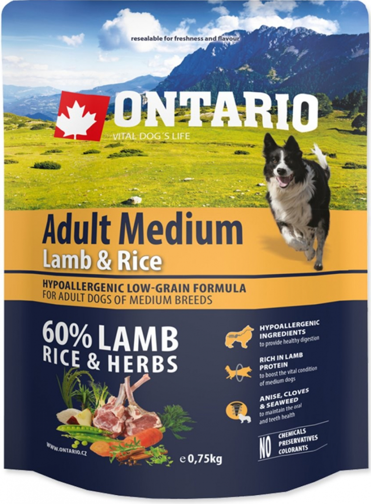 Ontario Adult Medium Lamb & Rice 0,75 kg