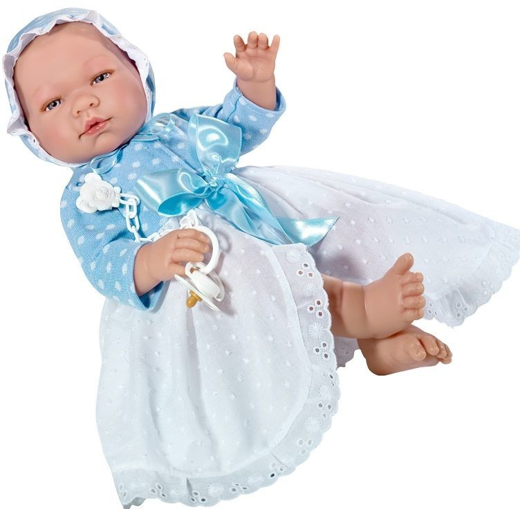 Asi Realistické bábätko Pablo 43cm v dlhých modrých šatách