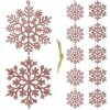 SPRINGOS Vianočné ozdoby - Snehové vločky s trblietkami 10cm, ružové, súprava 12ks
