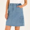 Blancheporte krátka džínsová sukňa s vreckami zapratá modrá