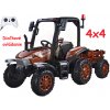 JOKO Veľký Elektrický traktor s vlečkou a kabínou 4x4, penové kolesá, kožené sedadlo, diaľkové ovládanie, hnedý