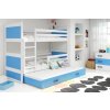 BMS Group Poschodová posteľ s prístelkou RICO 3 - 200x90cm - Biely - Modrý