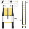 Fiqops teleskopický rebrík Výsuvný rebrík Skladací rebrík Robustný hliníkový rebrík 3,8 m čierny+žltý S hákmi S vysúvaním jedným tlačidlom