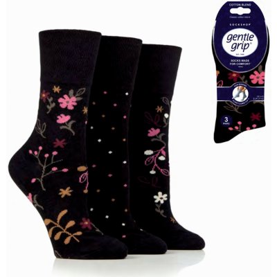 Gentle Grip dámske bavlnené ponožky FLORAL NIGHT 3 páry voľný lem