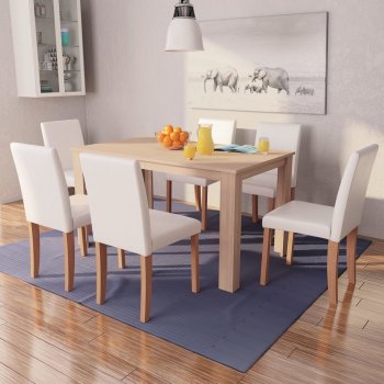 vidaXL Jedálenský stôl a stoličky 7 ks umelá koža a dubové drevo krémové od  471,99 € - Heureka.sk